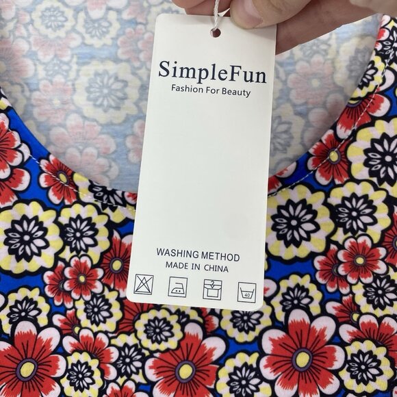 Simple Fun Women’s Size 2XL Multicolor Floral Red Sleeveless Pocket Dress NWT - Picture 8 of 11
